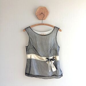 Vtg Free People Sleeveless Top Y2k 00s Ivory Black Mesh Sleeveless Tank Sz 8
